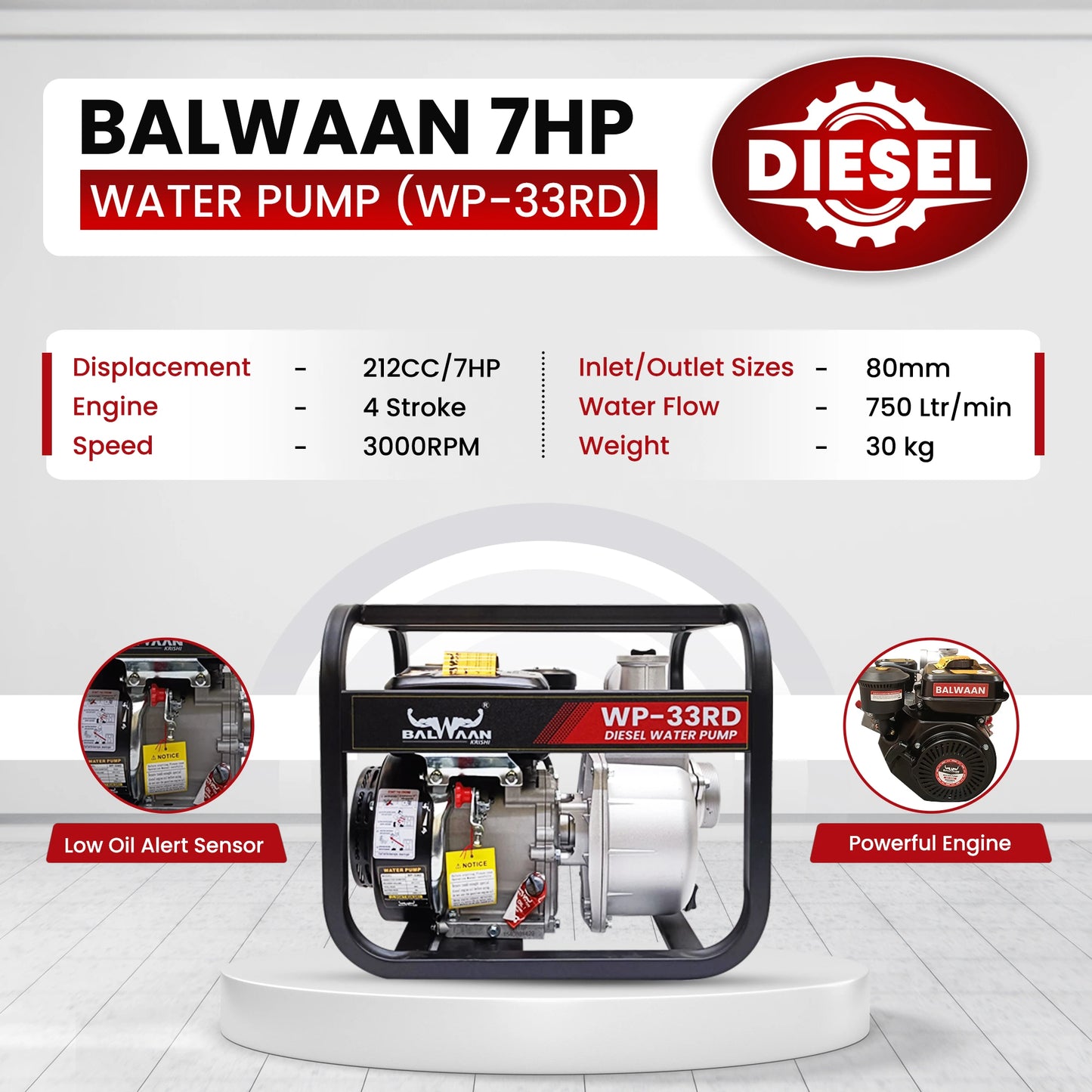 InWater Pumps Balwaan WP-33RD 7HP Diesel Water Pump