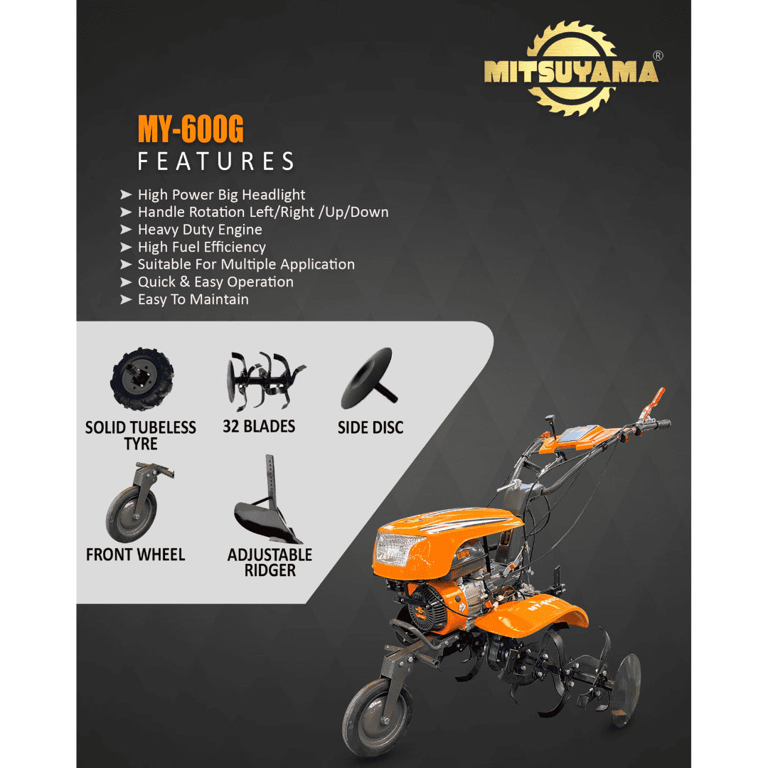 MITSUYAMA 7 HP 4000W 212CC 4 Stroke Power Tiller with Headlight MY-600G