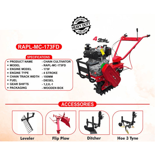 REALLY 7 HP Diesel Chain Cultivator + 4 Attachments RAPL-MC-173FD