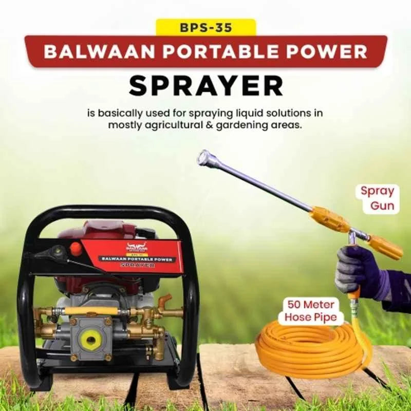 Balwaan BPS-35 1.3HP 35CC 4 Stroke Portable Power Pressure Sprayer with 50Mtr Hose pipe, MTAK EN-SP 5117