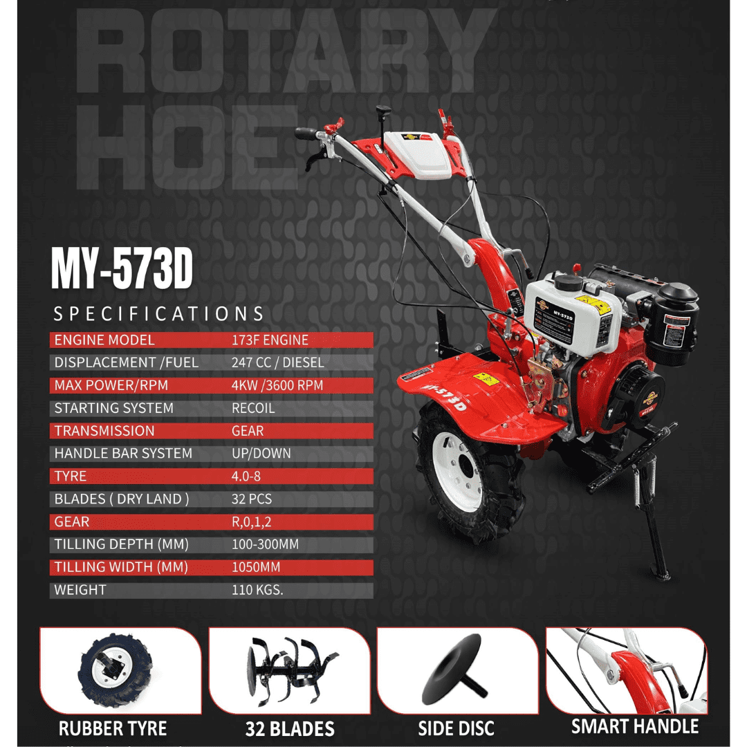 Powerful 7 HP Diesel Power Tiller 247CC with PTO Shaft DPT-7HP