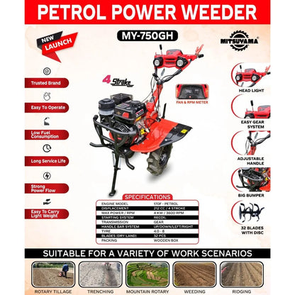 MITSUYAMA 7 HP 212CC Petrol Power Weeder with Fan + RPM Meter MY-750GH