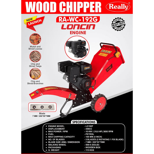 Really 16 HP Petrol Wood Chipper Machine with Powerful Loncin Engine RA-WC-192G